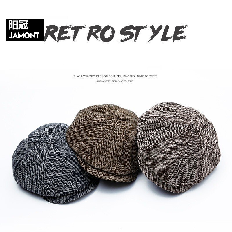 JAMONT Unisex Autumn Winter Newsboy Caps Men And Women Warm Tweed Octagonal Hat For Male Detective Hats Retro Flat Caps chapeau