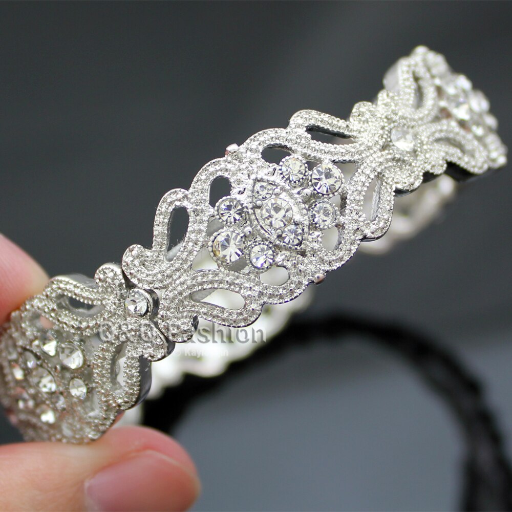Art Deco 1920 s Great Gatsby Blume Österreich Kristall Braut Armreif Bangle Silber Gute Schmuck