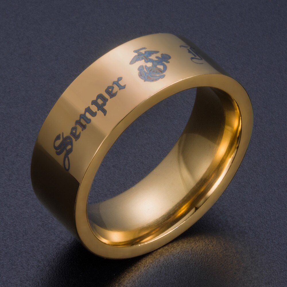 Black Semper Fidelis Mans Punk Ring Letter Latin Marines Rings Stainless Steel Ring