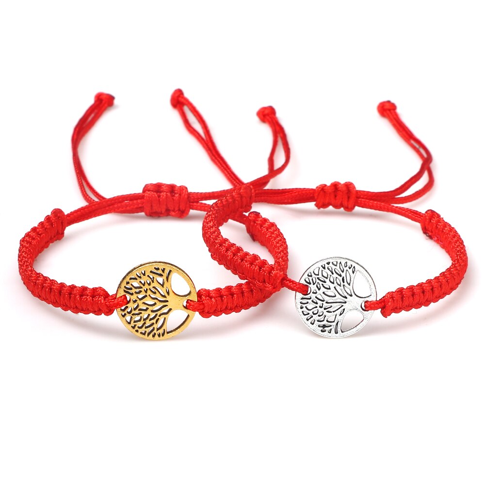 2 pçs/set vermelho preto vida árvore fio pulseira masculino tecido trançado ajustável tibetano budista pulseira feminino amante jóias presente: Luz de Cor Amarela