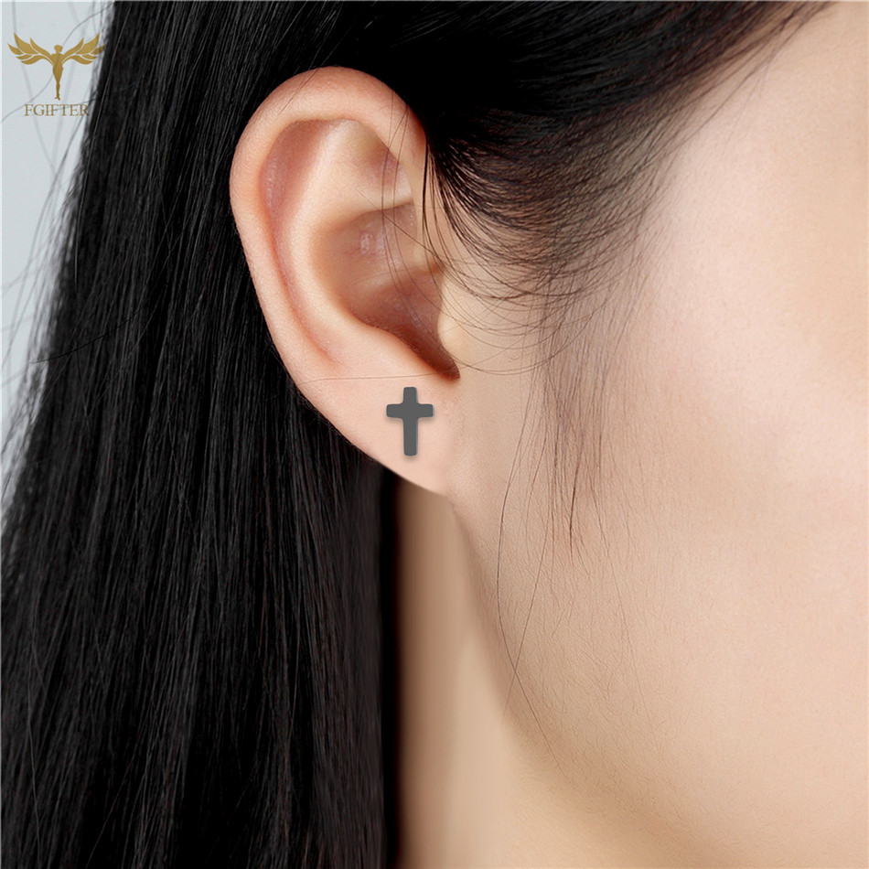 Conjunto de pendientes de cruz negra Vintage, joyería de religión cristiana, Piercing de oreja de acero inoxidable de , accesorios al por mayor