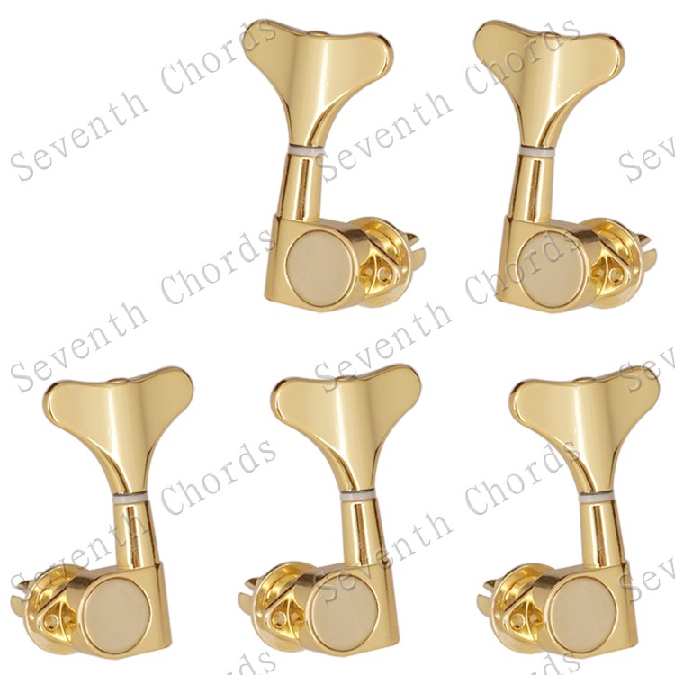 A Set 5 Pcs Bass Guitar String Tuning Pegs Tuners Machine Heads for 5 String Bass Replacement - Fish tail Buttons: Gold A Set of 3L2R