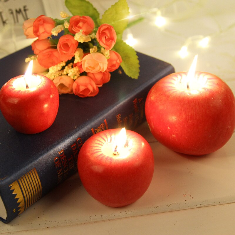 Home Red Apple Shape Modeling Techniques Scented Candles Apple Decorations Birthday Christmas Party Fruit Candles Decoration