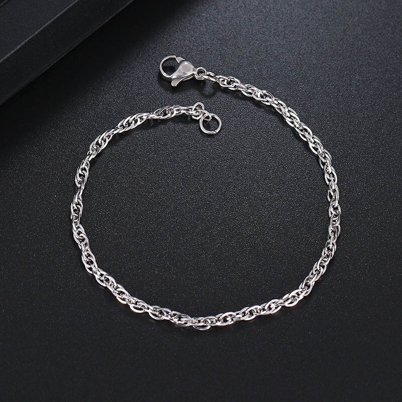 CACANA Stainless Steel Chain Bracelets For Man Women Gold Silver Color For Pendant 0.3cm Double Buckle Donot Fade Jewelry N1774: Silver / 9 inch 22.5 cm