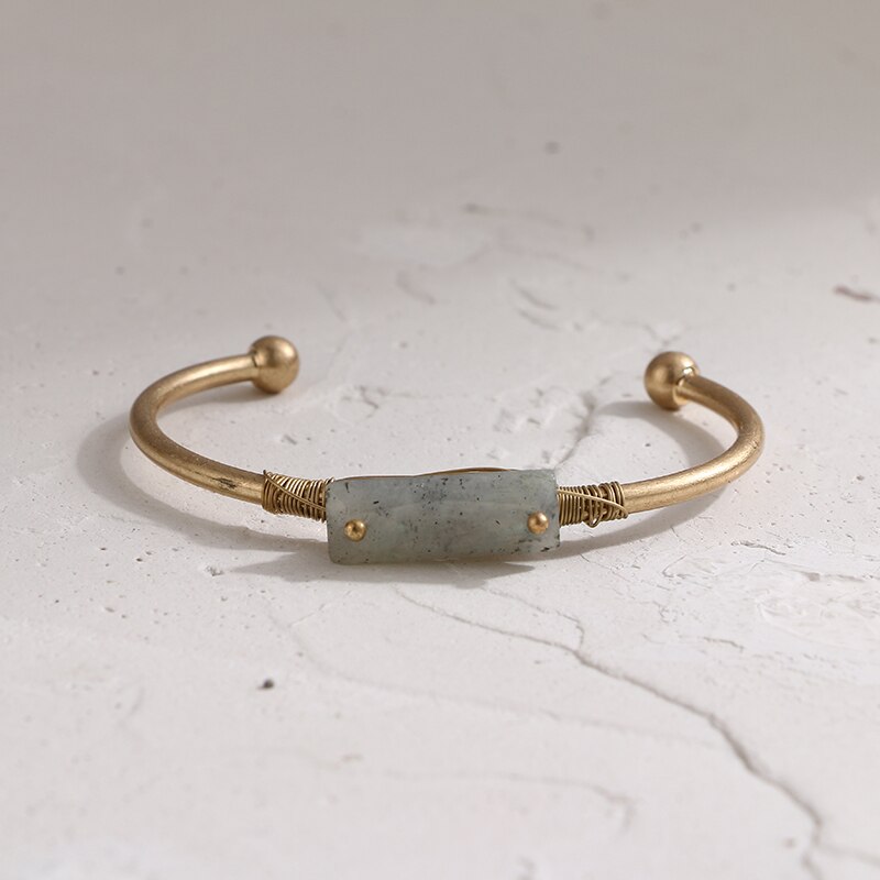 YMYW Natürliche Stein Vintage Charme Kupfer Offene Manschette Armbänder Armreif Für Frauen Gold Armband Partei Schmuck Zubehör