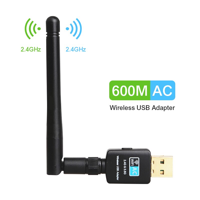 TEROW 600Mbps adattatore/ricevitore WiFi USB Dual Band 5.8GHz 2.4GHz USB 2.0 Antenna 2dBi ad alta velocità RTL8811CU per Laptop e Desktop: Black