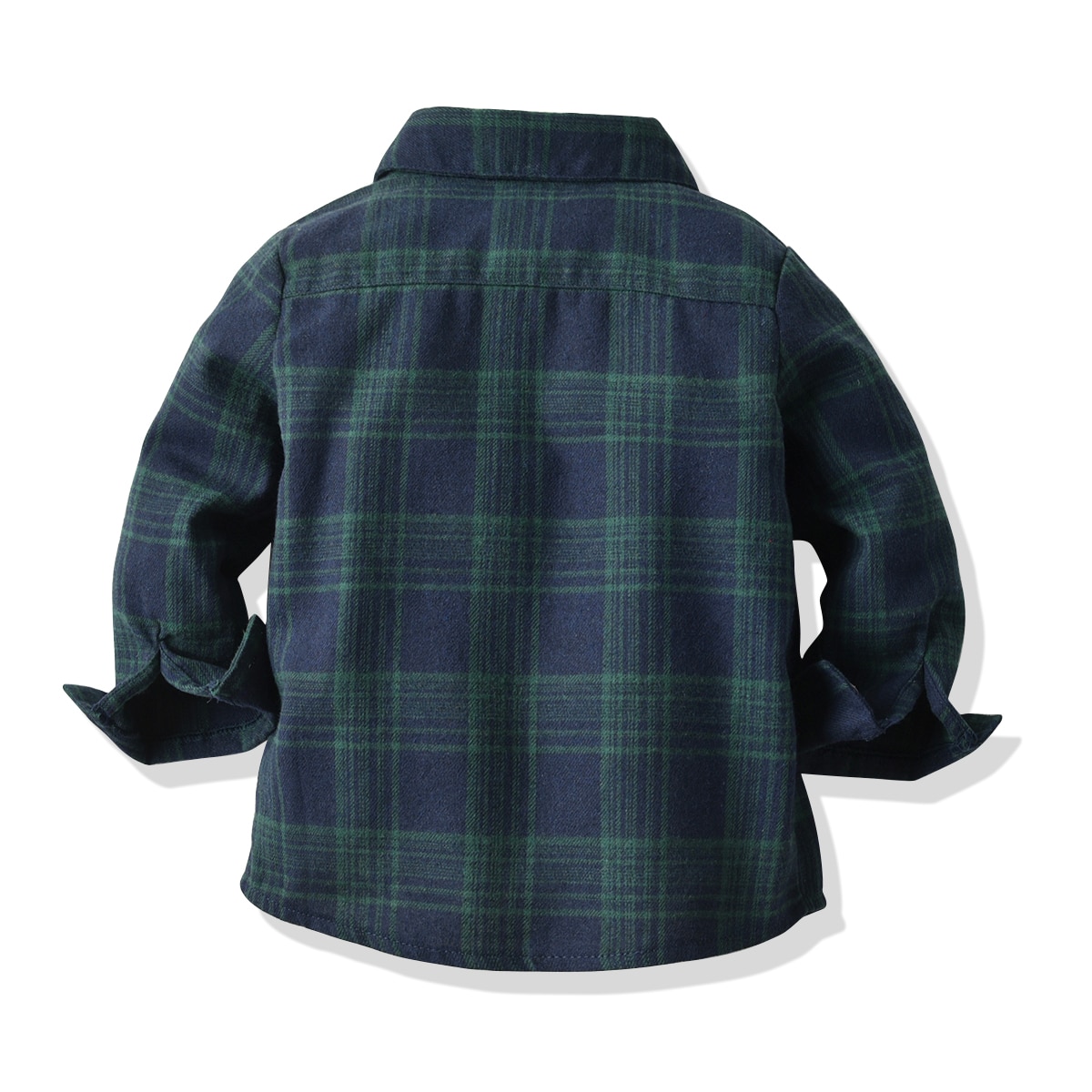 Little Boys Spring Autumn Shirt Blue Green Plaid Pattern Lapel Long Sleeve Single-breasted Top with Red Bow Tie