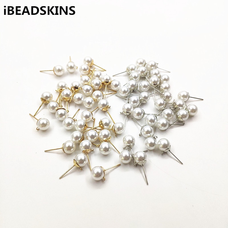 ! 6/8mm 200pcs Round Shape Imitation pearls earrings stud for earrings/earrings accessories/Earring parts DIY