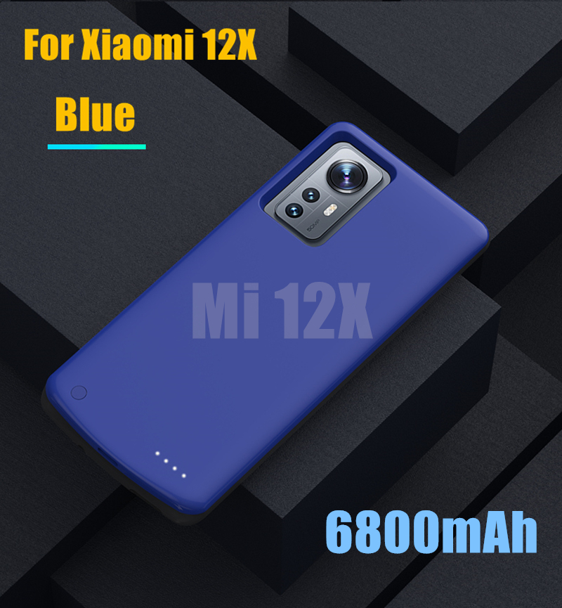 Externe Batterij Oplader Cover Voor Xiaomi Mi 12 Pro 12X Batterij Gevallen 6800Mah Power Bank Opladen Cover Voor Xiaomi 12 Power Case: Mi 12 Blue
