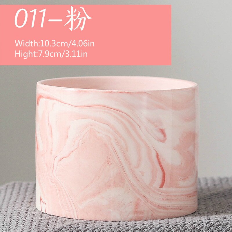 Nordic Style Ceramic Round Plant Pots Pink Marble Pattern Succulent Flowerpot with Hole Small Home Office Desktop Decor: 011