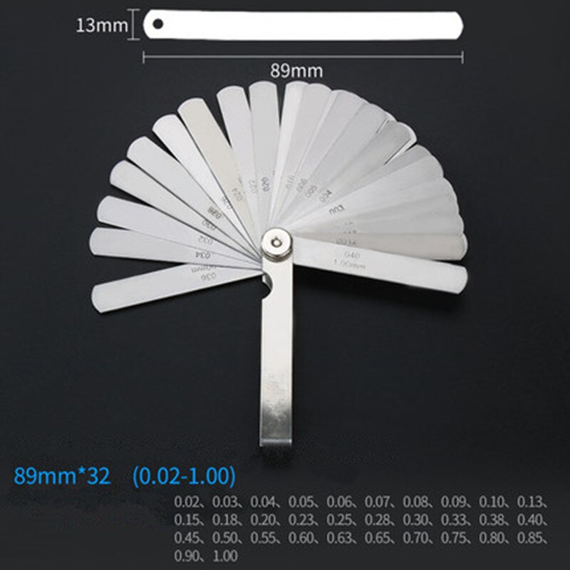 0.02-1mm 32pcs Blade Hight Precision Stainless Steel Feeler Gauge Thickness Gap Metric Filler Thickness Measuring Probes Tools