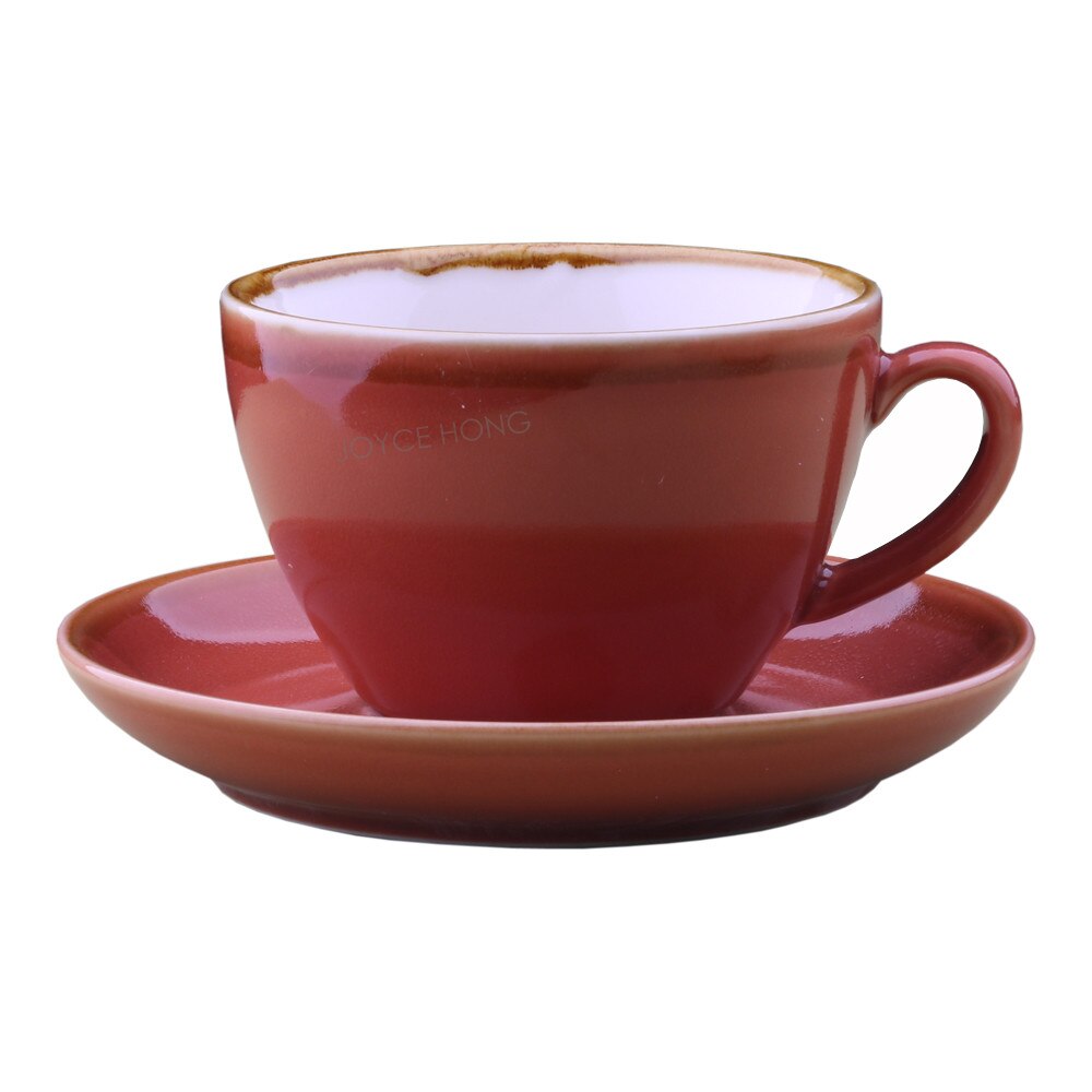 Ceramic Cappuccino Cups, Coffee Cups, White Tea Cup Set, British Coffee Cups, Porcelain Tea Set, Latte Cups, Espresso Mug: 320ml-Red