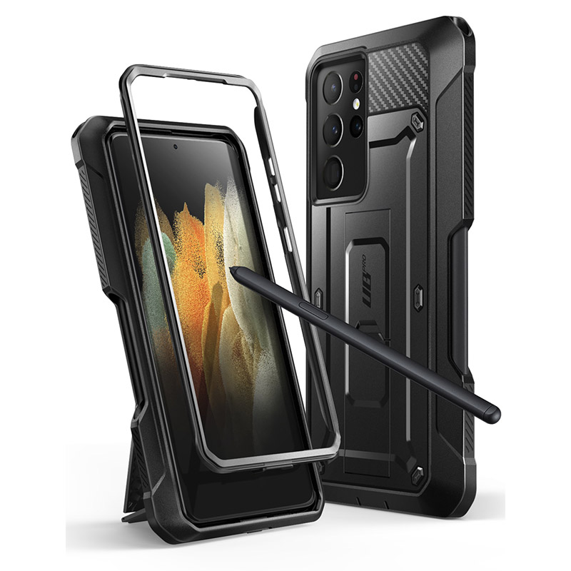 Supcase Voor Samsung Galaxy S21 Ultra Case 5G Release) ub Pro Full-Body Dual Layer Robuuste Holster Kickstand Met S Pen Slot: Black