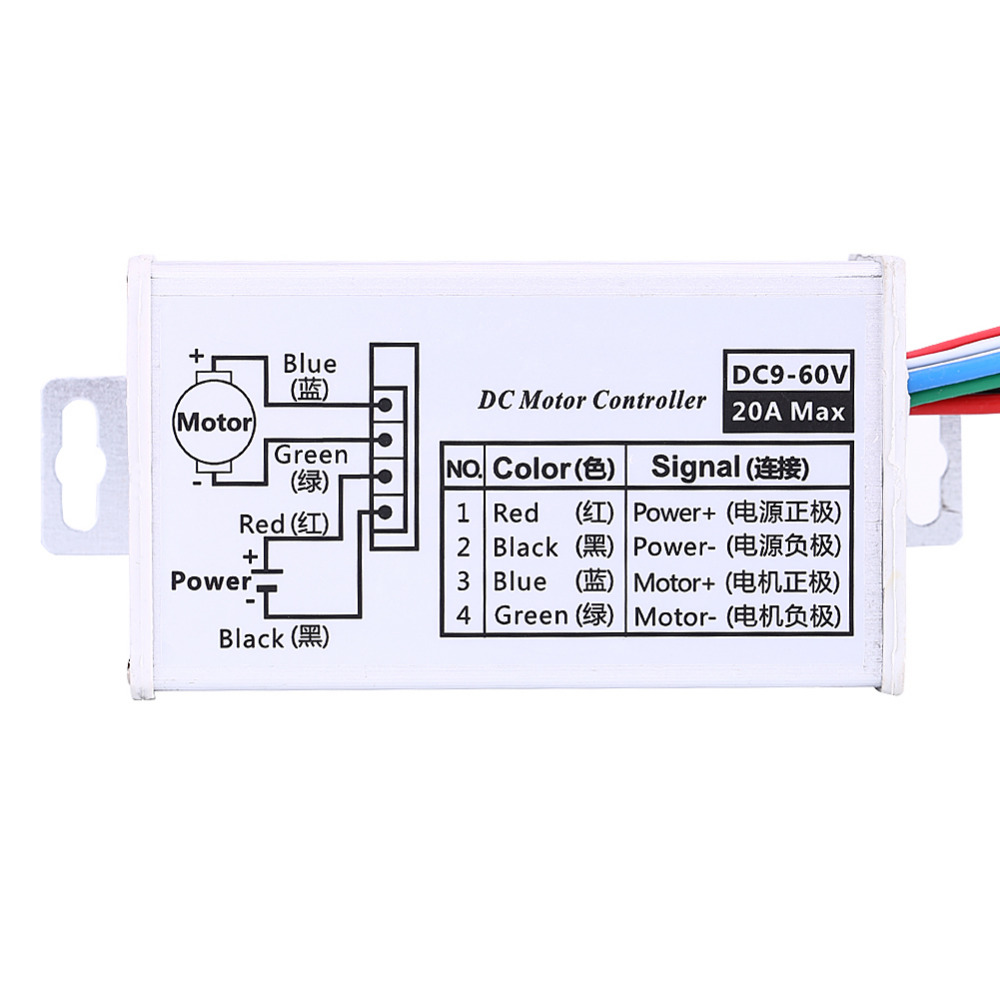 DC 9V 12V 24V 48V 60V 20A controlador de velocidad del motor controlador de regulador PWM 20A 0-1200W ajustable la actual
