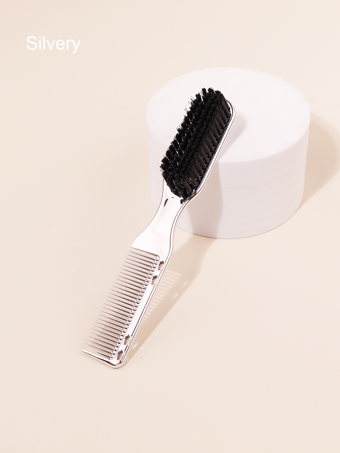 1 Stück doppelseitige Kammbürste, kleine Bart-Styling-Bürste, professionelle Rasierpinsel, Friseur, Jahrgang-Schnitzreinigungsbürste: Weiß