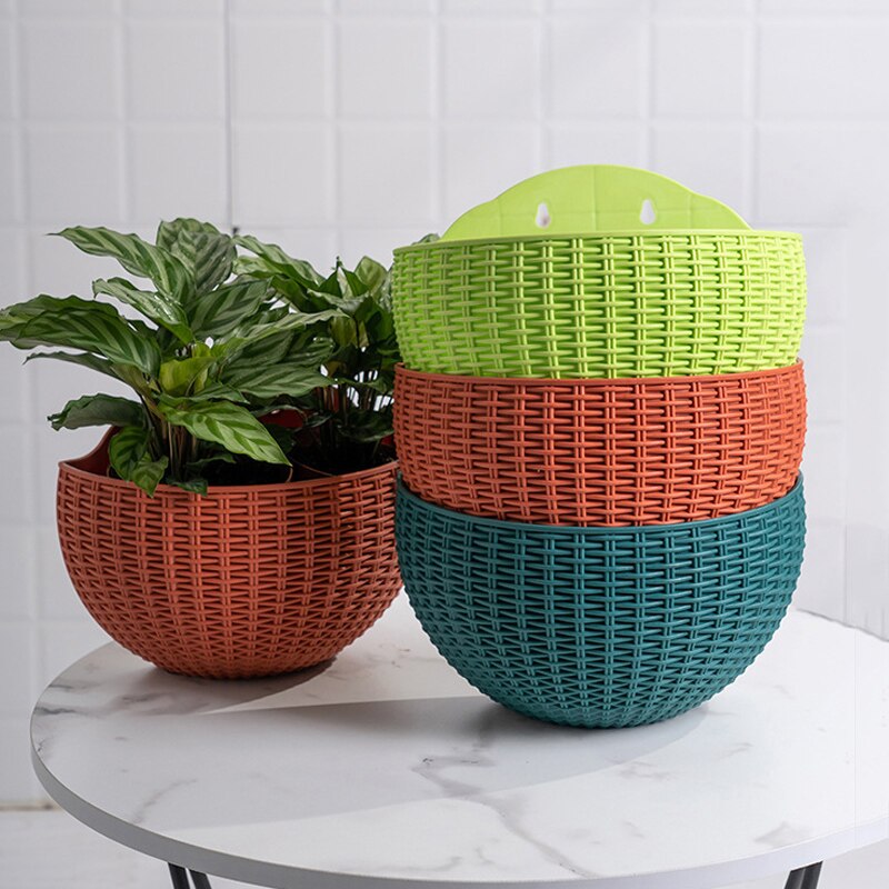 Europese Stijl Imitatie Rotan Muur Opknoping Half Ronde Bloempot Planter Halfronde Muur Bloempot Balkon Huishouden Outdoor
