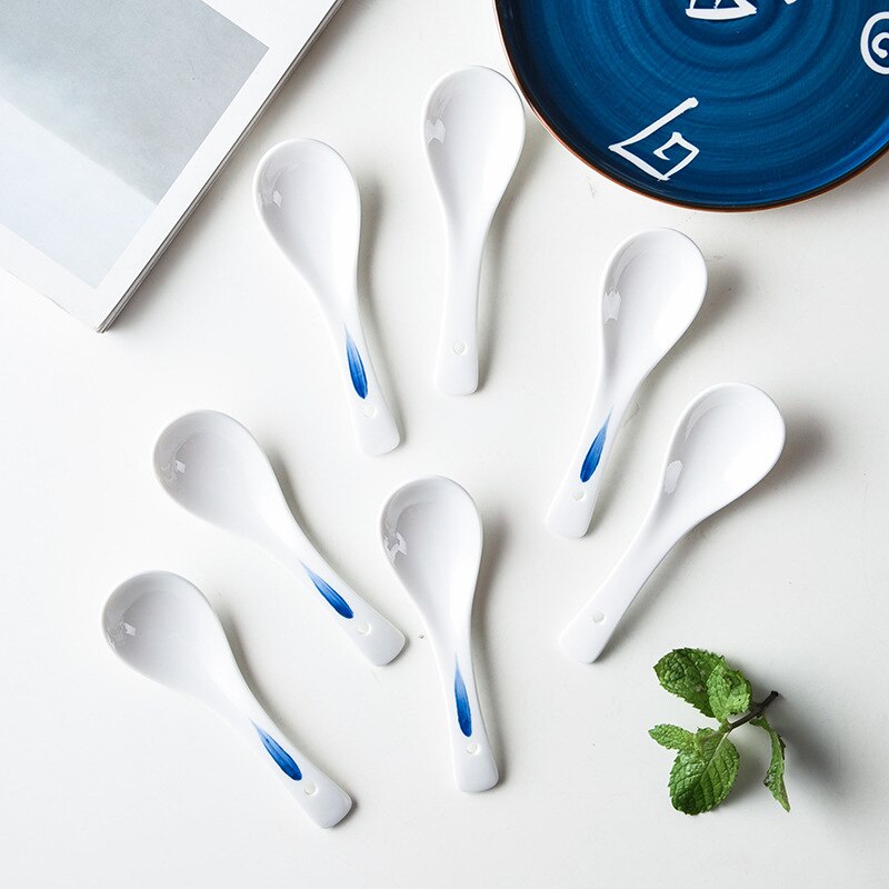 5PCS/SET Hand Drawn Japanese Ceramic Soup Spoons Environmental Protection Healthy Porcelain Household Tableware Spoons