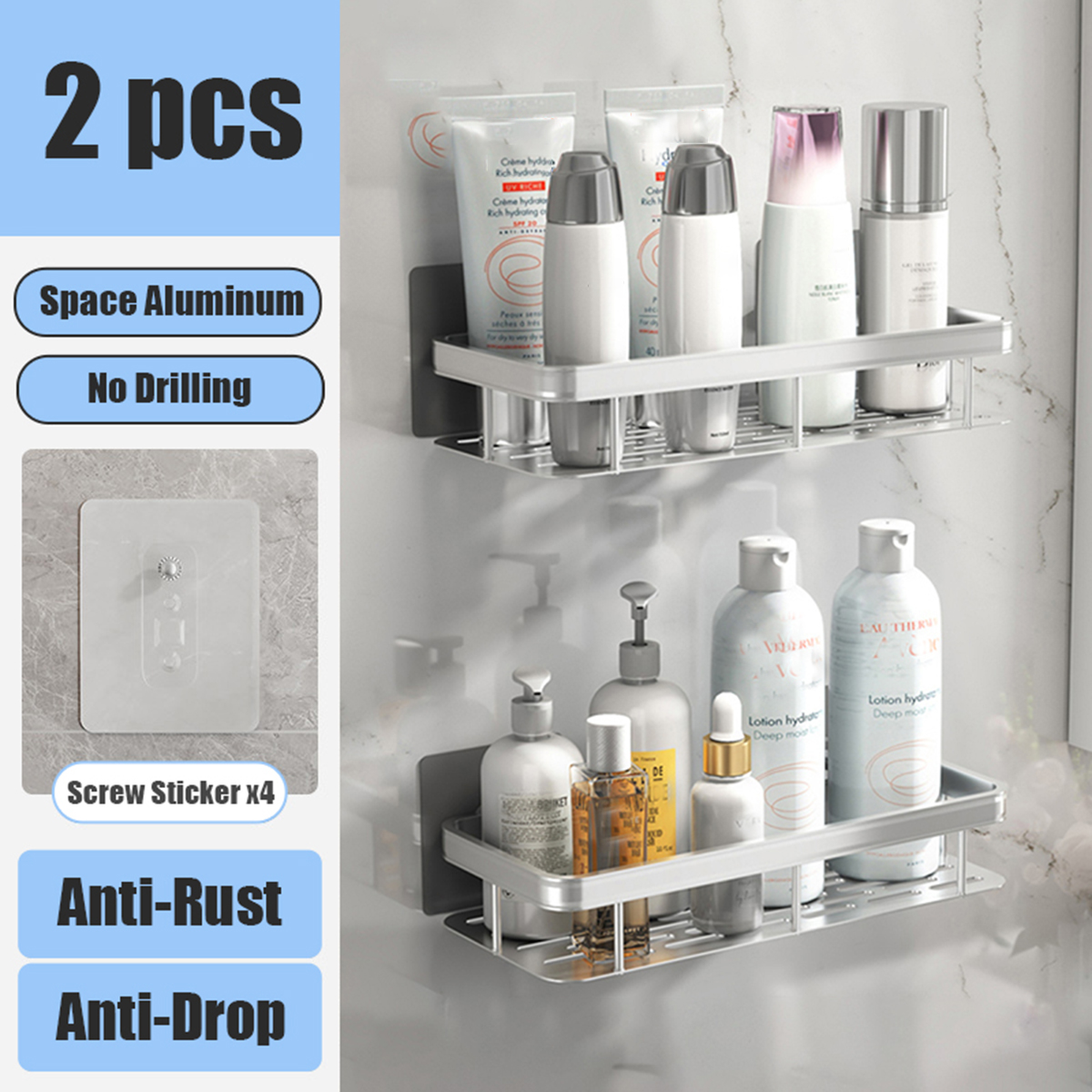 Badezimmerregal Ohne Bohren Aufbewahrungskorb Waschtisch Weltraumaluminium Lagerung Wandregale Dusch-Caddy-Rack: Burgunderrot