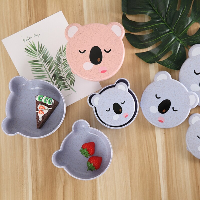 4pcs/Set Mini Cartoon Cute Kid Child Bento Box Plastic Wheat Straw Microwave Lunch Box School Picnic Travel SuShi Food Container