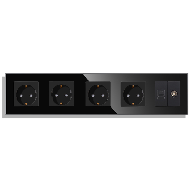 Bingoelec – Triple prise murale Standard ue, panneau en verre blanc noir, pour ordinateur, Internet, Rj45, amélioration de l'habitat: Type5