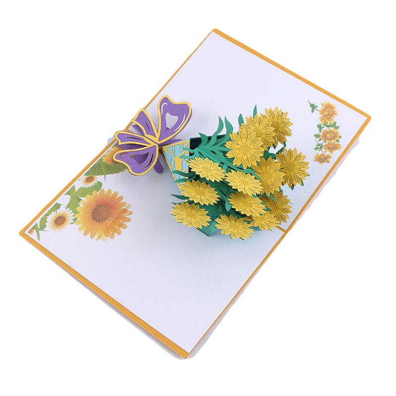 3D Pop Up Kaart Met Envelop Chrysant Kaart Sticker Papier Uitnodiging Postcard