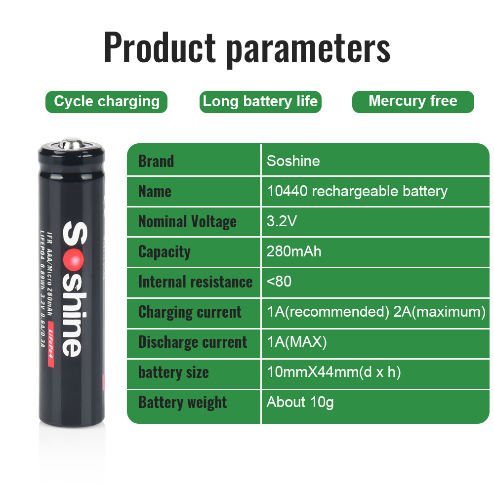 Soshine 4/8/12 sztuk AAA 10440 LiFePO4 bateria 3.2V 280mAh akumulator latarki kamera golarka ogniwa bezprzewodowa mysz zabawka