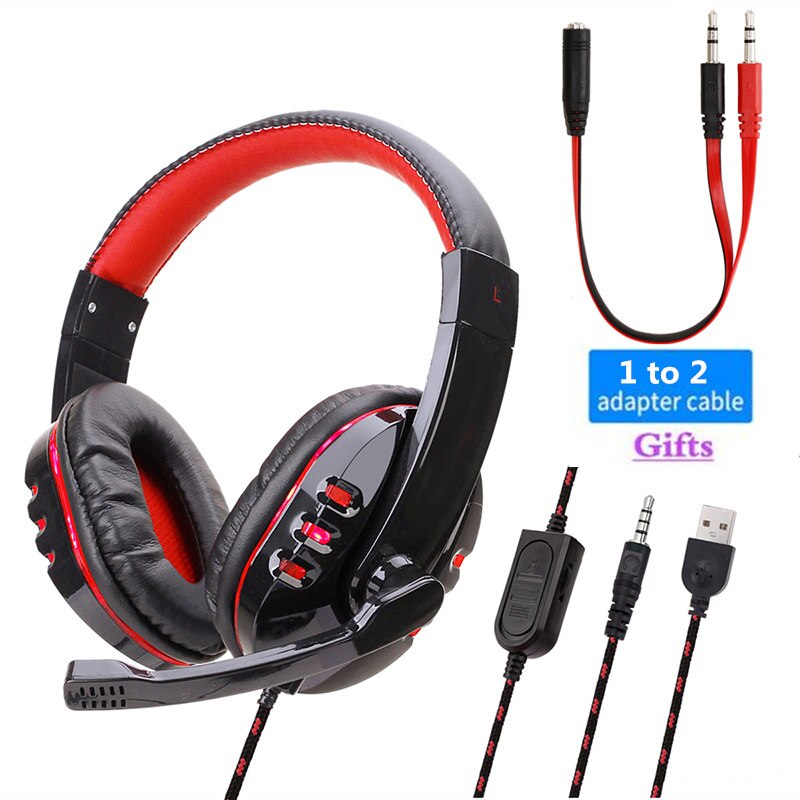 Auriculares para Gaming PS4, Cascos con cable y micrófono, música, luz LED estéreo, para Xbox One, Switch, ordenador portátil y teléfono: Red LED
