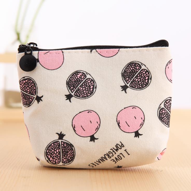 Canvas Fabric Coin Purse Bag For Women Girl Zip Wallet Fruit Pattern Small Case Pouch Holder Mini Zero Purse: C