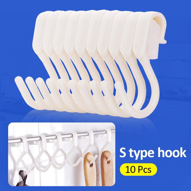 10 STUKS Plastic Haken S-Vormige Fangers Kleding Handdoek Manden Hanger Haak Doek Hanger Draagbare Wasknijper Houder