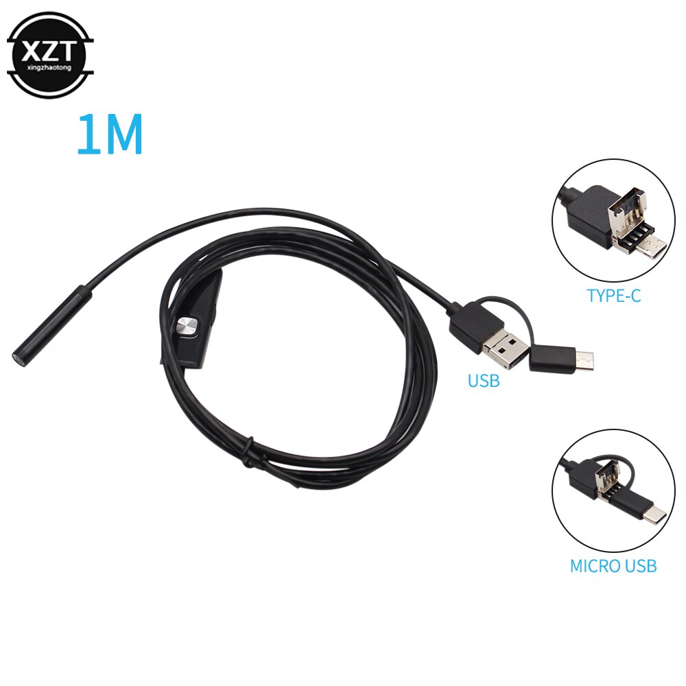 7Mm Usb Endoscoop Camera Micro Usb Otg Type C Flexibele IP67 Waterdichte 6 Verstelbare Leds Inspectie Borescope Voor Android pc: 1M