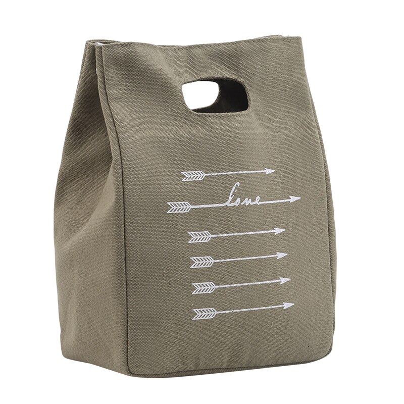 Cotton Canvas Lunch Box Insulation Bag Picnic Bag Simple Letter Type Large Capacity Multi-Purpose Cloth Bag Foods Organizer: A-green