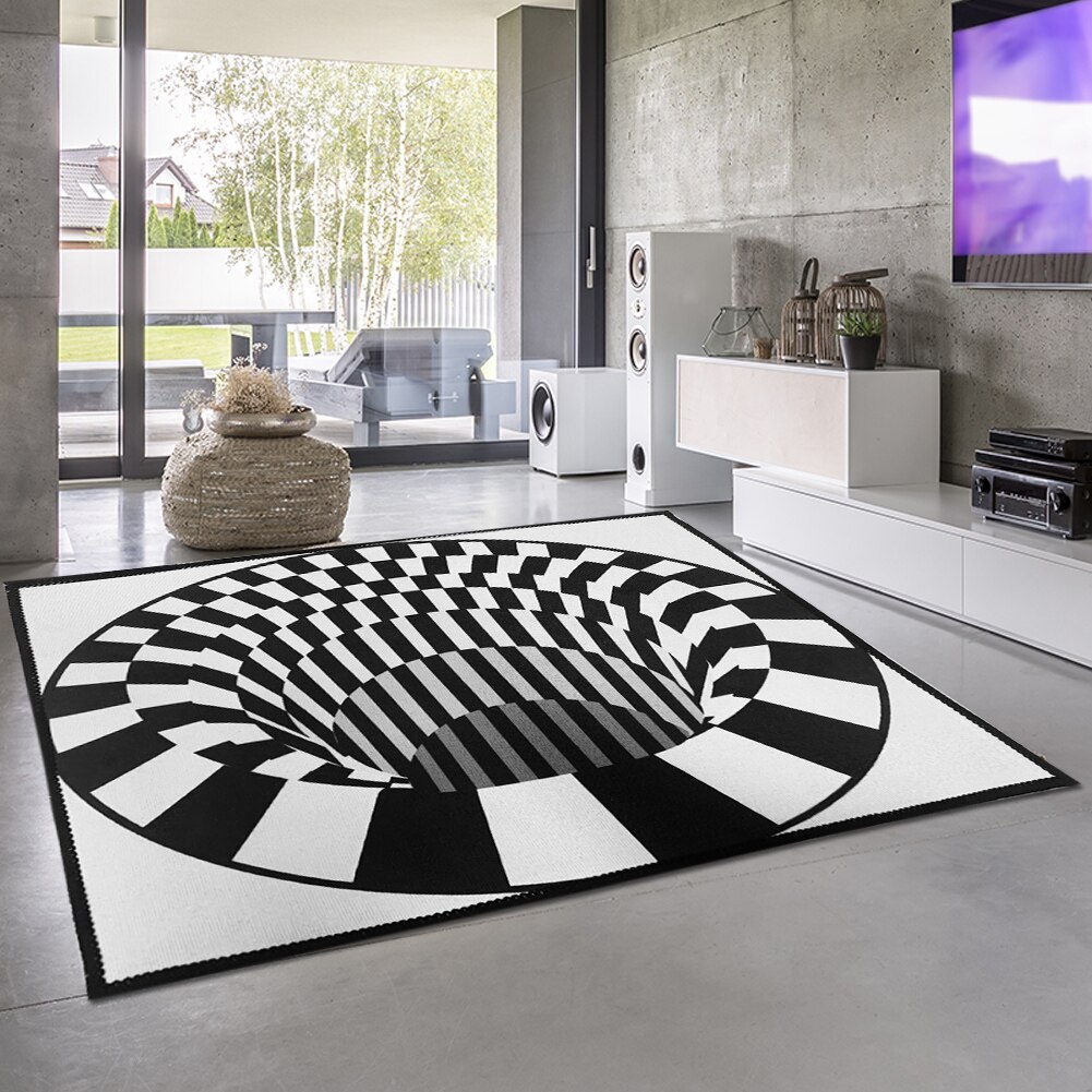 Grid Vortex Rectangular Carpet Non-slip 3D Print Floor Mat Illusion Rugs