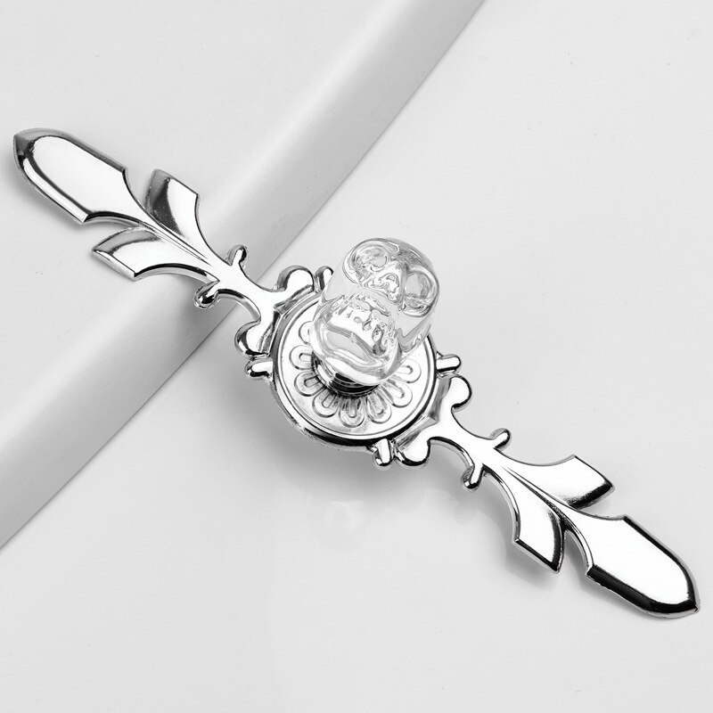 Furniture Handle Simple European Style Crystal Skull cupboard handles Wardrobe door knobs Hardware handles for furniture: White Silver 170mm