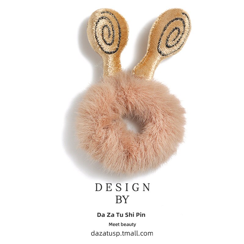 Winter Girls Cute Cartton Animals Ears Plush Scrunchie Ponytail Holder Hair Rubber Bands Headband Hair Accessories: 13