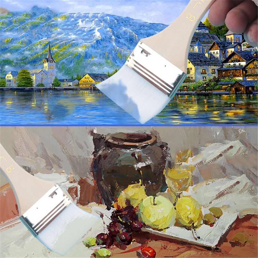 6 uds aceite empuñadura de madera pintura pincel pintura acrílica para artistas Kit de herramientas para pinturas de pared suministro de arte tamaño 1-6 juego de pinceles de Nylon