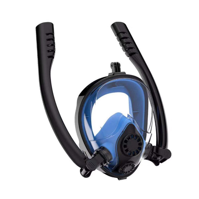 Double Tube Underwater Scuba Diving Mask Anti-Fog Snorkeling Full Face Swimming Mask Waterproof Spiral Mask for Adult Children: Black Blue / S/M