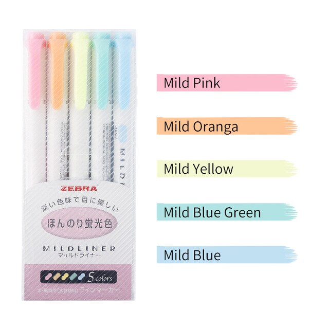 Zèbre Mildliner 5 pièces/ensemble stylos Mildliner surligneur stylo doux liner Double tête stylo Fluorescent dessin stylo papeterie: 5pcs Fluorescence
