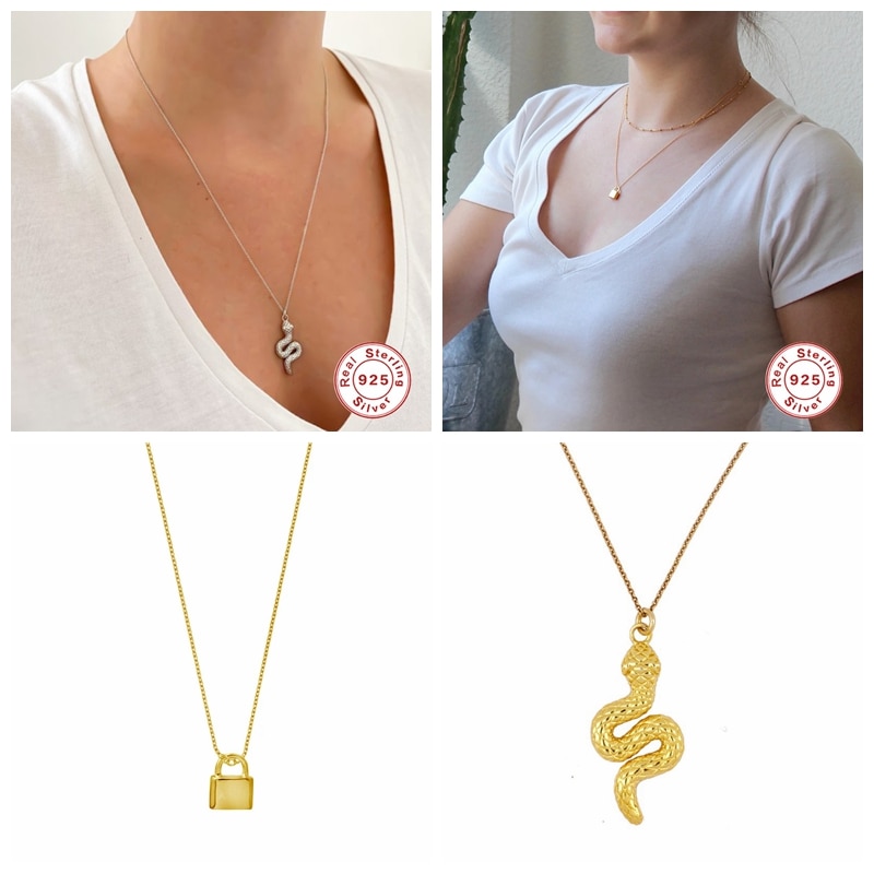 925 Sterling Silver Minimalist Clavicle Chain Pendant Necklaces For Woman Mom Ladies Collar De Serpiente Necklaces Birthday