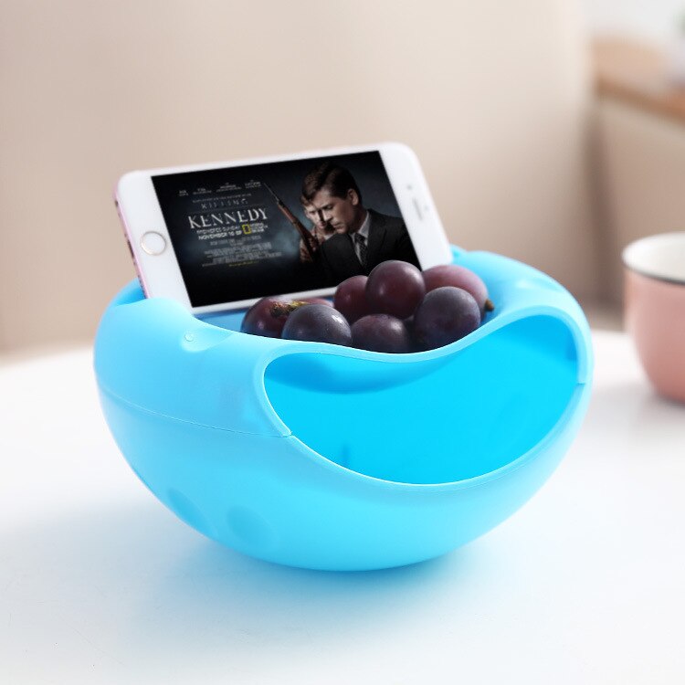 Skål fad dobbelt lag tør frugt snacks frø beholdere telefon affaldsholder plast opbevaringsæske smykker arrangør: Blå