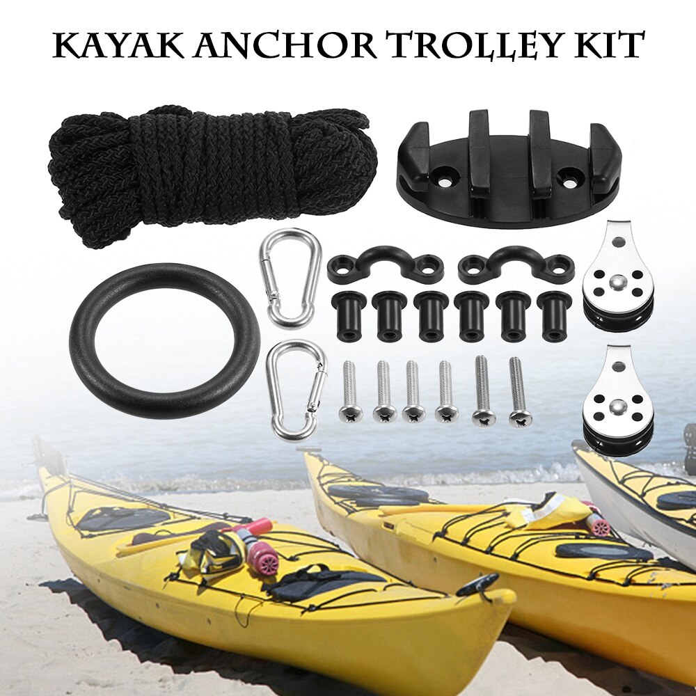 Kayak Accessories 21PCS Water Sports Kayak Canoe Anchor Trolley Kit Zig Zag Cleat Rigging Ring Pulleys Pad Eyes Well Nuts Screws: Default Title