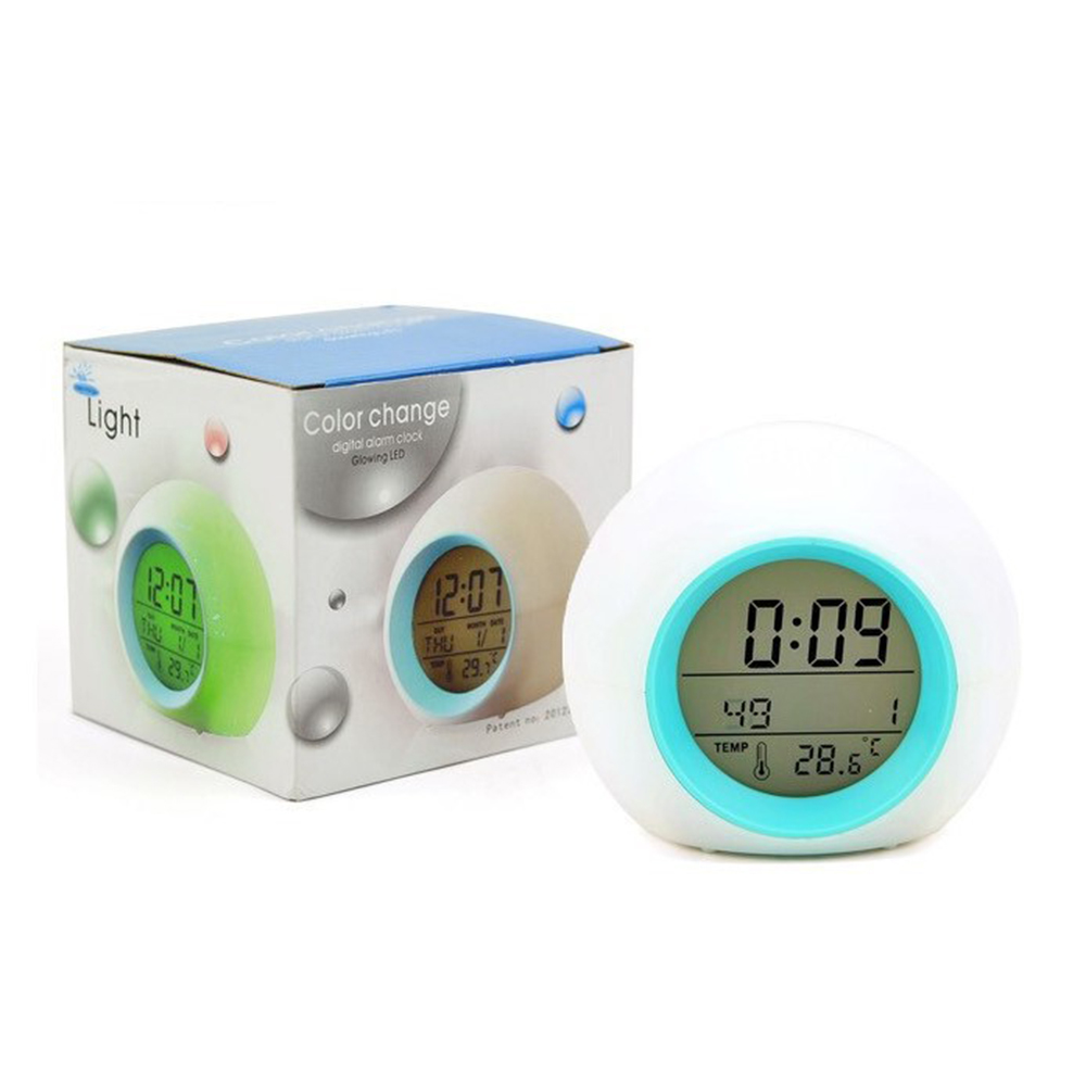 Kids Smart Alarm Clock Thermometer 7 Colors Changing Bedroom Student Wake Up Digital Display Table Clock Sleep Timer