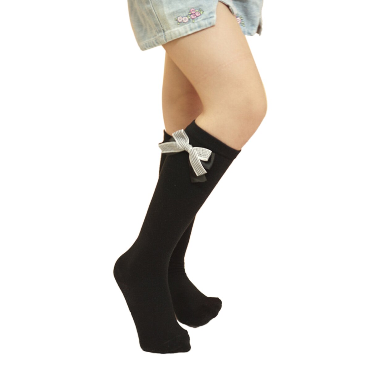 Kinderen Kid Meisjes Effen Kniekousen Peuter Meisje Boog Knoop Herfst Winter Leuke Katoen Antislip Sokken Been warmer 3-10Y: Black / 6-10Y