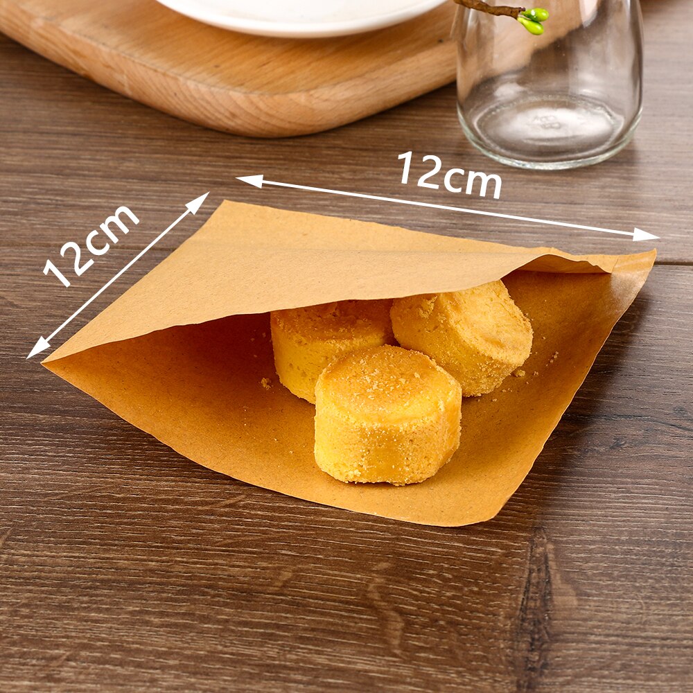 100pcs 12x12cm Sandwich Donut Bread Bag Oil-proof Biscuits Kraft Paper Bags Baking Paper Food Packaging Bags Bakery Food Packing
