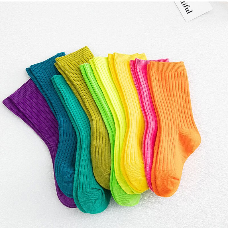 3 Pairs Herfst Winter Kinderen Sokken Jongens Meisjes Zachte Dubbele Naald Katoen Tube Sokken Kids Solid Candy Kleur Sport Sokken