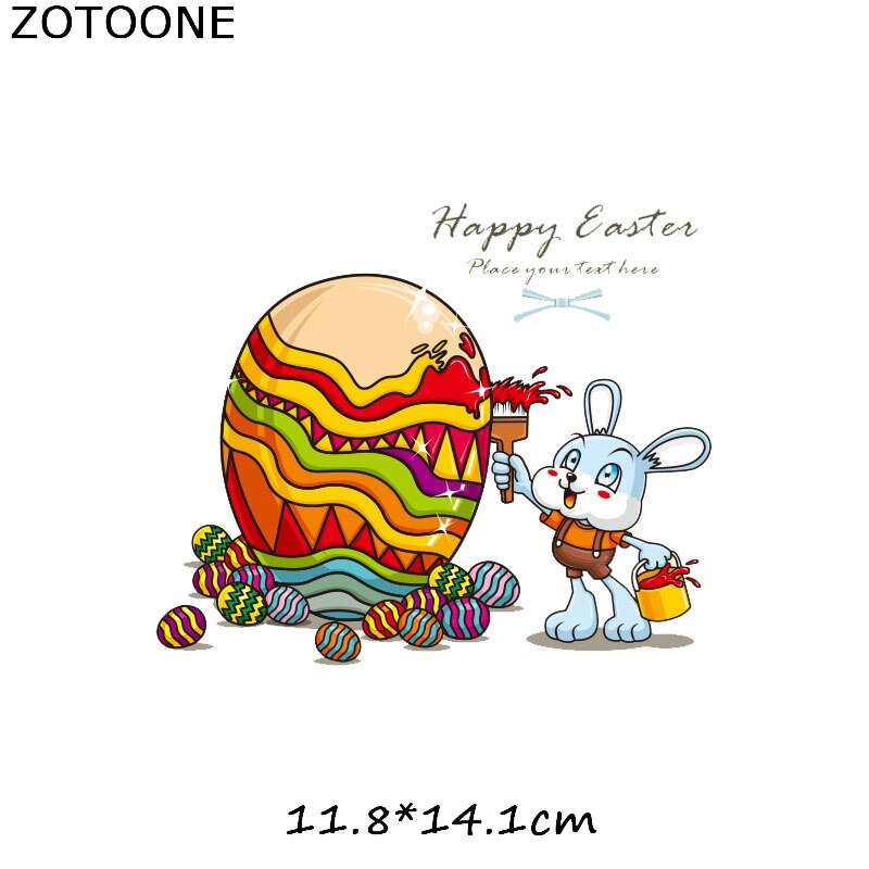 Zotoone Gelukkig Paashaas Eieren Iron On Transfer Patches Voor Kleding Een-Niveau Wasbare Diy Decoratie Print Door huishoudelijke C: Antique Silver