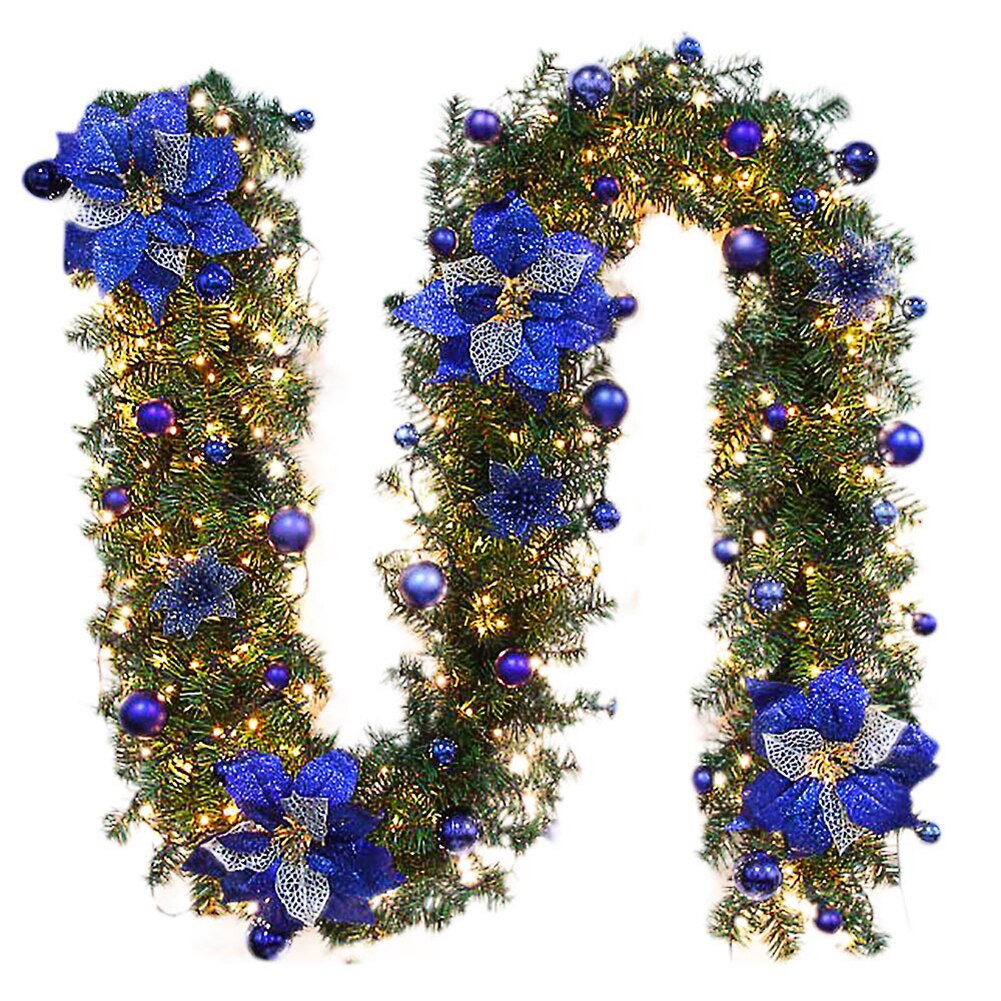 Xmas Garland Met Led String Lights 2.7M/9ft Kerstboom Ornamenten Decoraties Kerst Kunstmatige Krans Krans