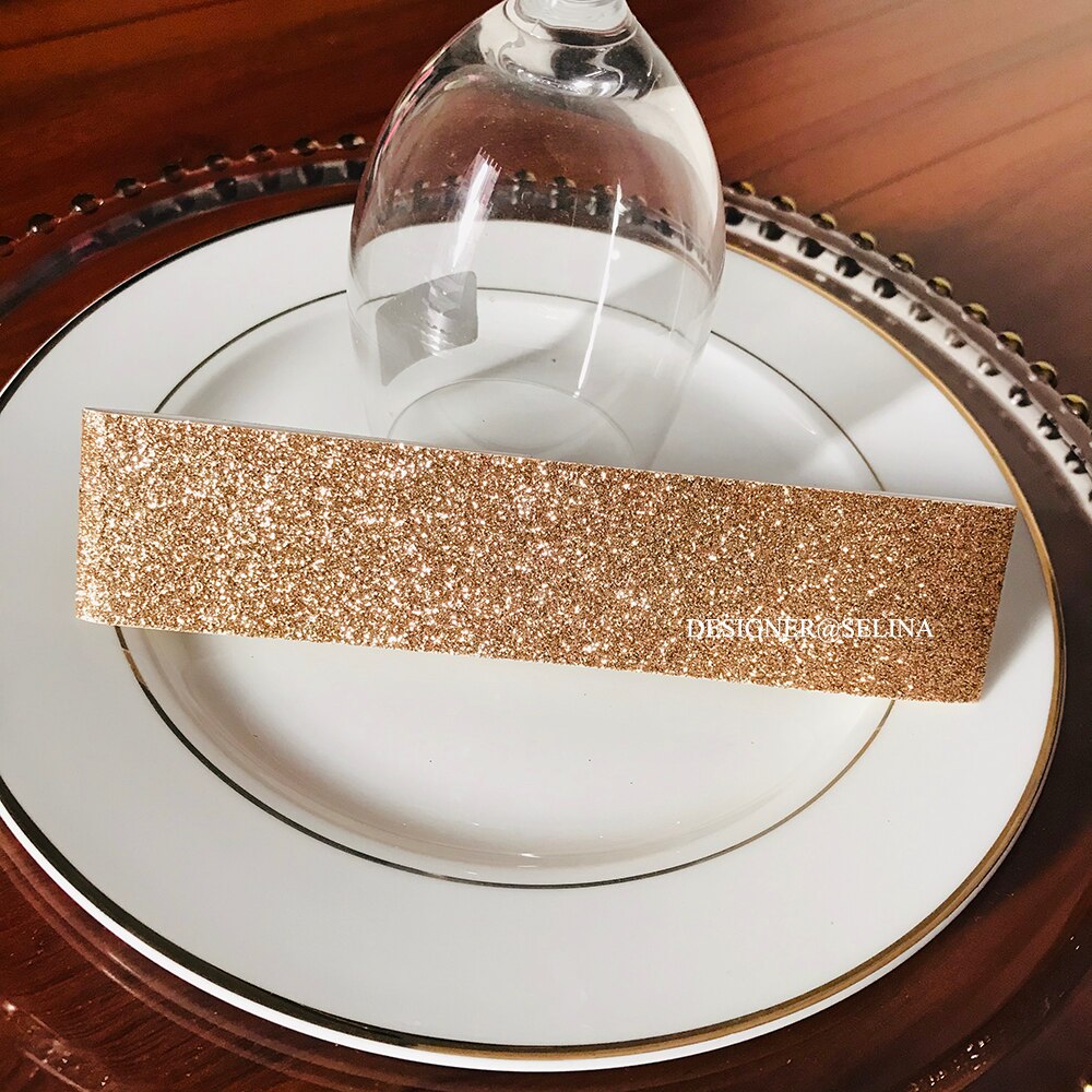 50PC Rose Gold Glitter Wedding Invitation Belly Band, Champagne Red Silver Glitter Invitation Belt, DIY Party Card Wrap