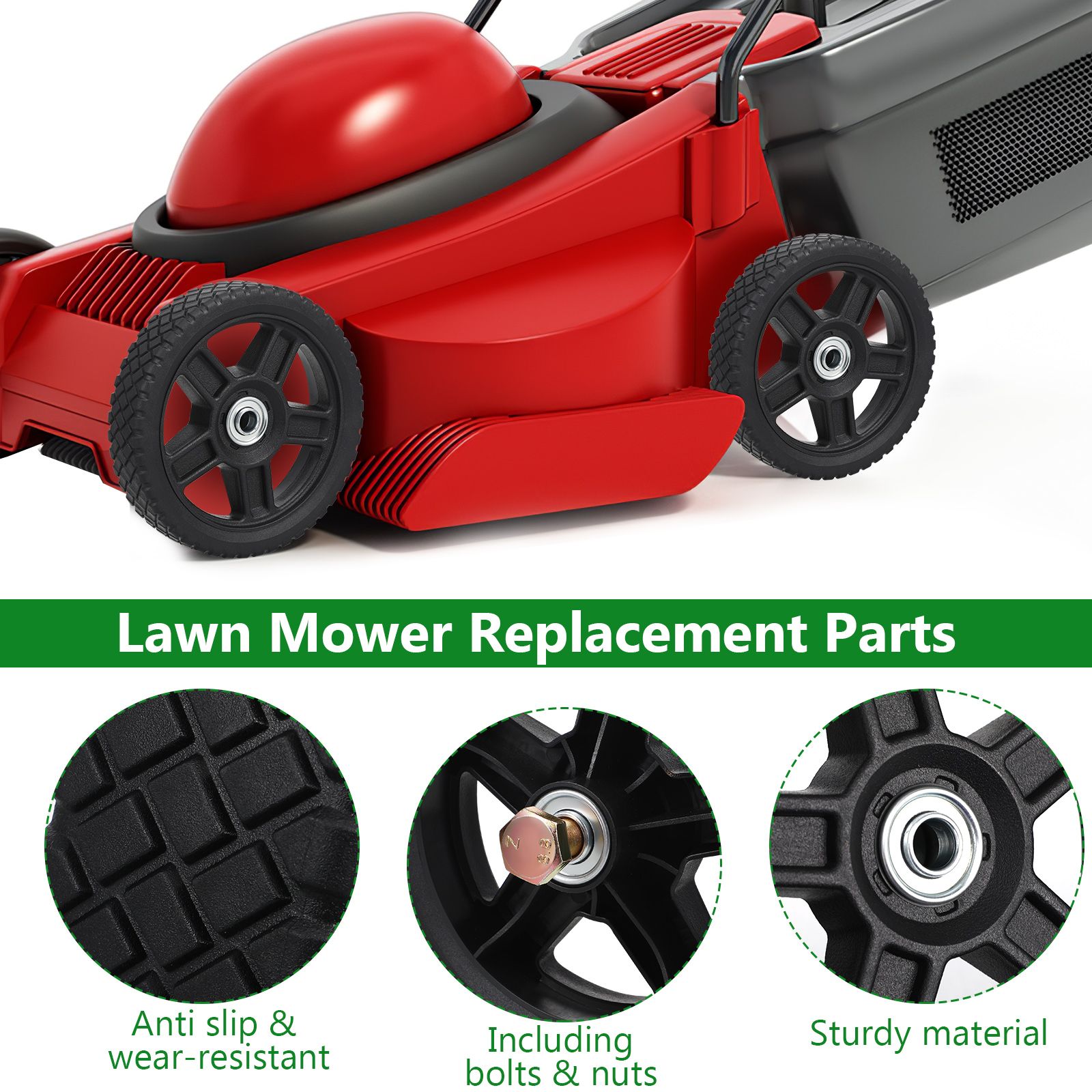 2 Pcs Lawn Mower Wheels 7 Inch Universal Replacement Parts for Push Mowers Plastic Wheelbarrow Wheel Sturdy PVC Material