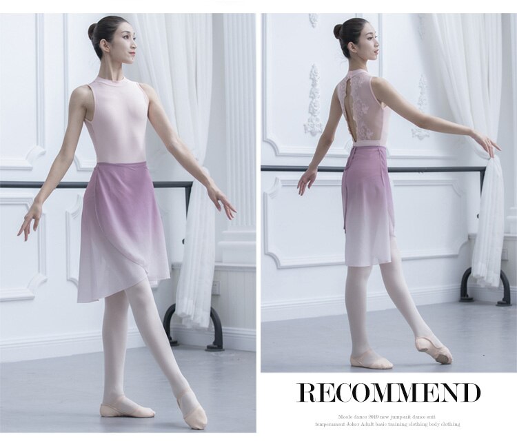 Gradient ballet nederdel snøre gradient ballet kjole med kort nederdel chiffon dans nederdele kvinder voksne bløde dansekostumer