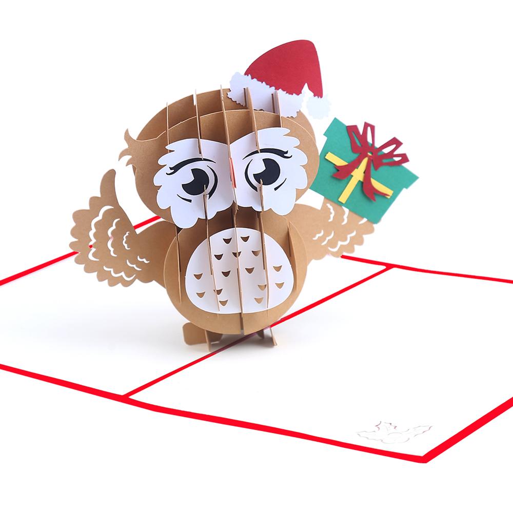 Hibou casquette de noël à la main Origami 3D Pop UP cartes de voeux carte d'invitation pour de fête d'anniversaire de mariage